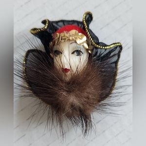 Vintage flapper lady head pin